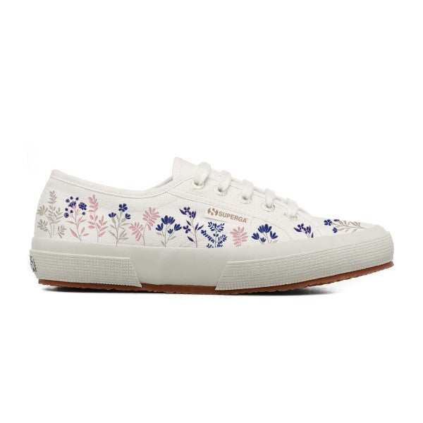 2750 Flowers Emb - White Avorio Blue Pink